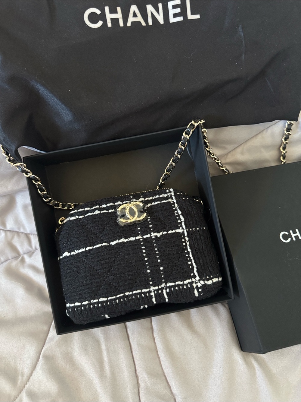 Black & White Tweed Mini Shoulder Bag CC